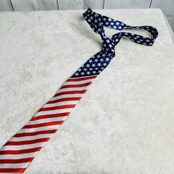 Men’s American Flag Tie Necktie 63" Satin Finish Long - Picture 1 of 5